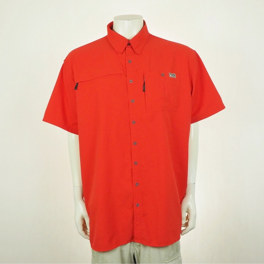 Drake Performance Fishing Button Down Shirt Mens Sz XL Red DPF Vented Outdoor